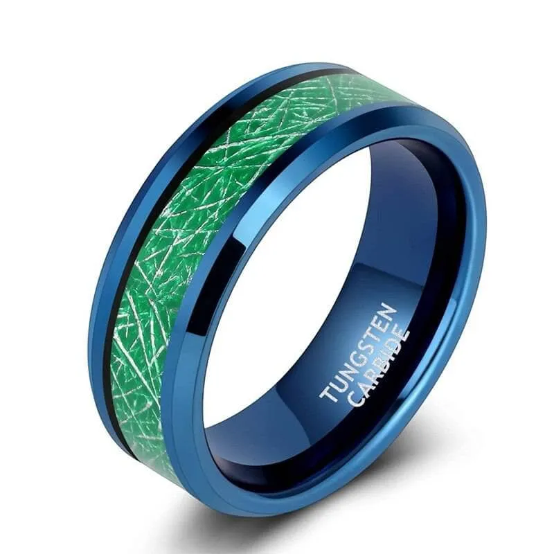 Beveled Blue & Green Men's Tungsten Wedding Band