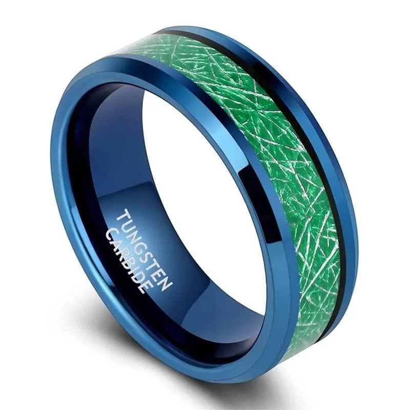 Beveled Blue & Green Men's Tungsten Wedding Band