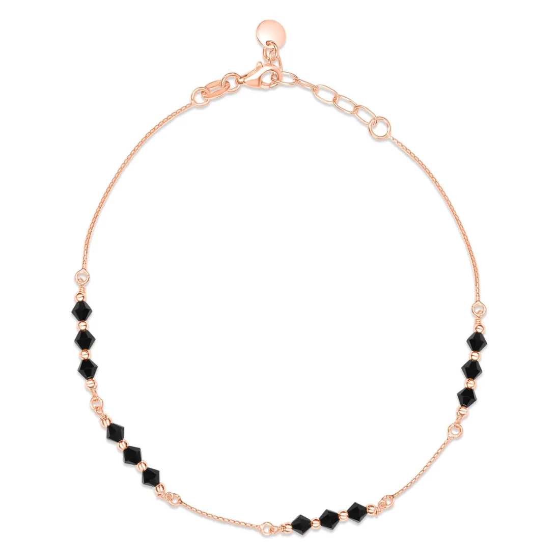 Black Beauty Rose Gold Plated 925 Sterling Silver Adjustable Chain Anklet