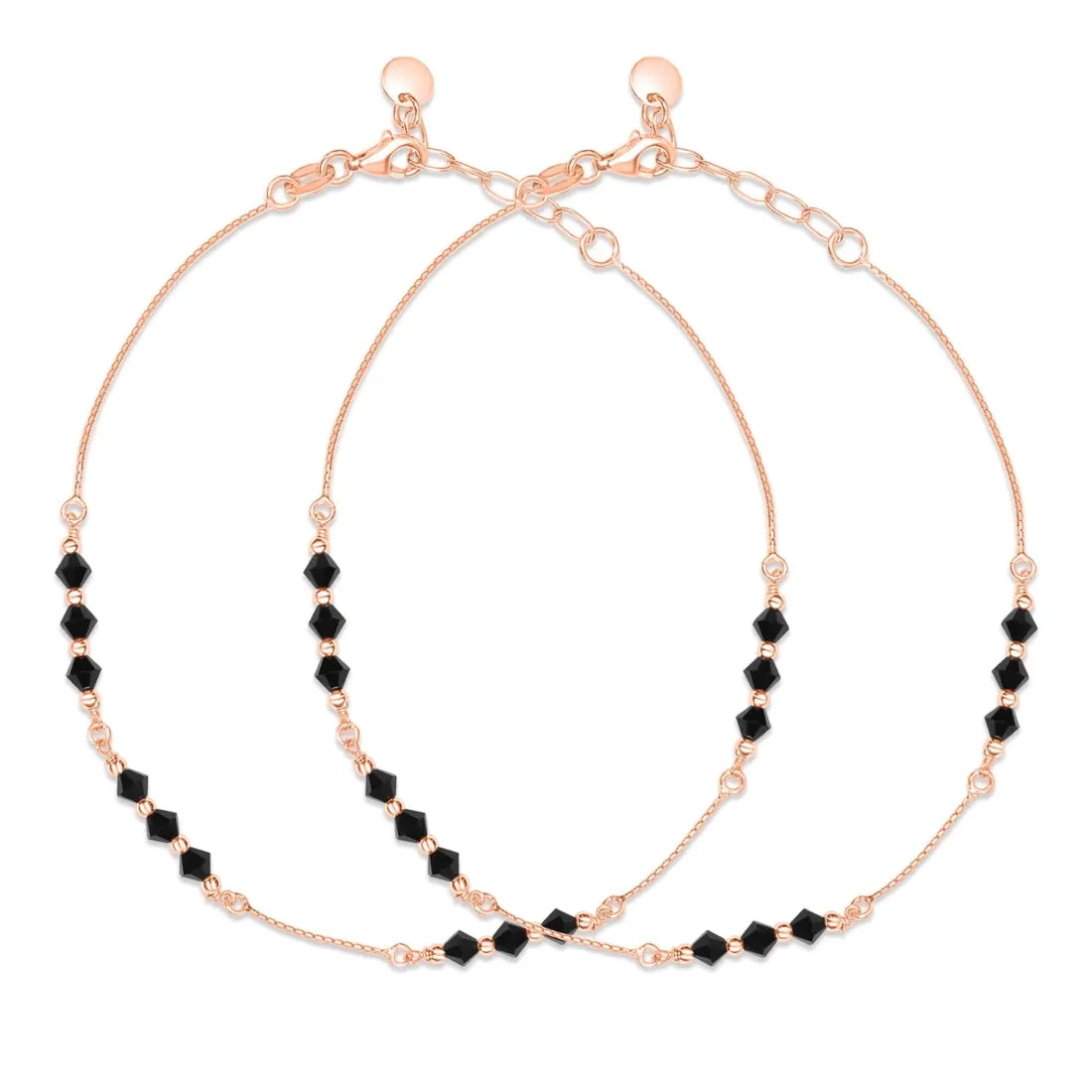 Black Beauty Rose Gold Plated 925 Sterling Silver Adjustable Chain Anklet