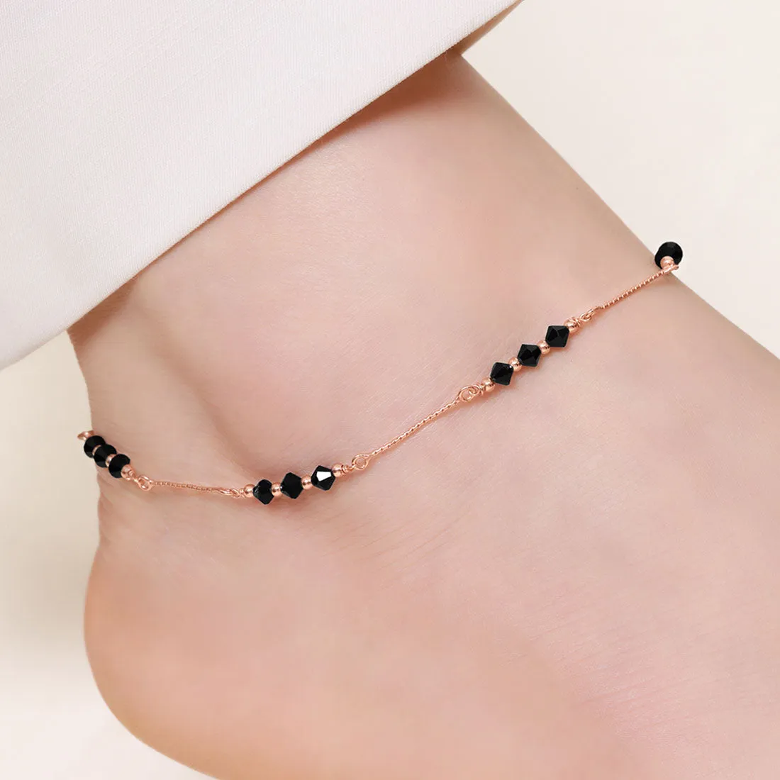 Black Beauty Rose Gold Plated 925 Sterling Silver Adjustable Chain Anklet