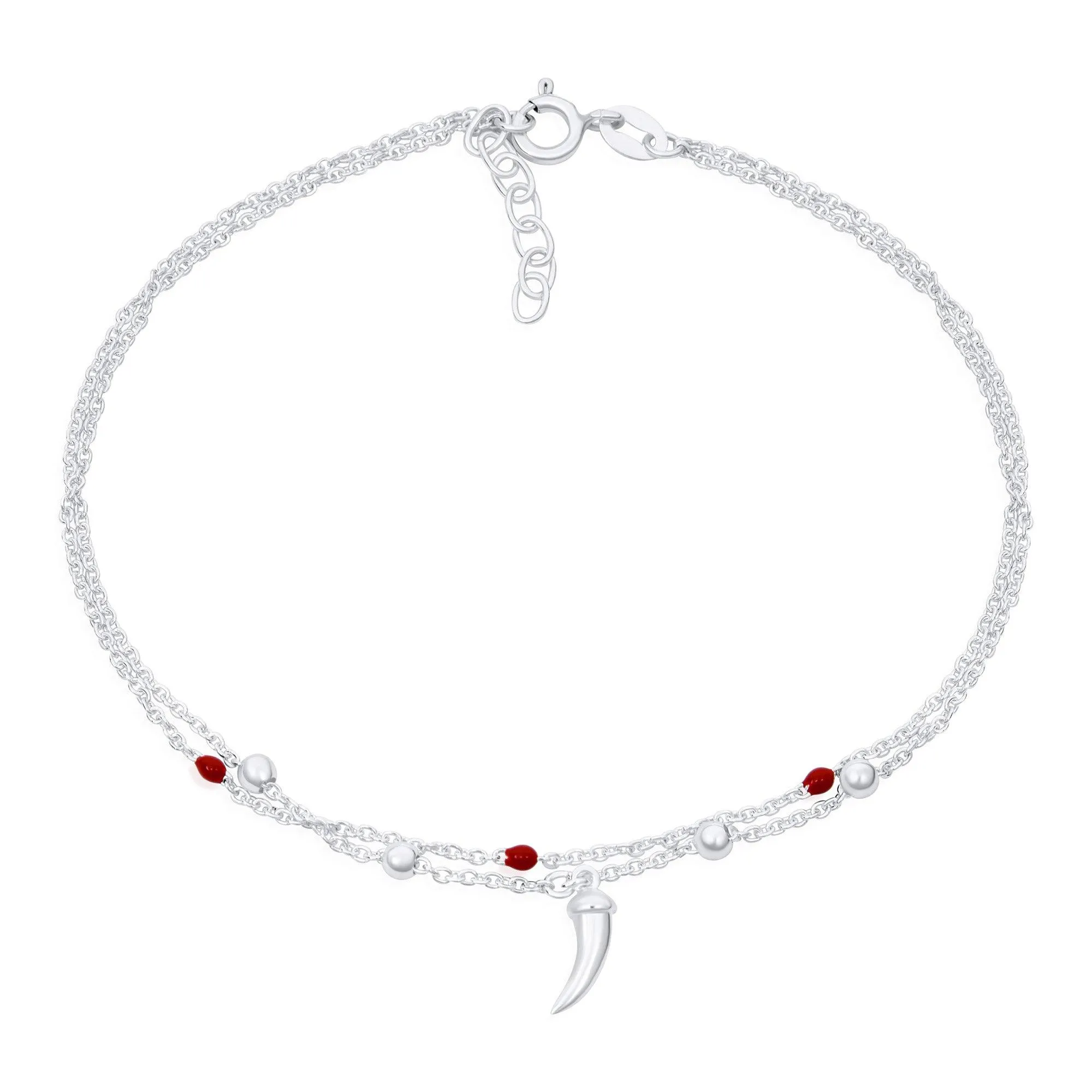 Boho Amulet Cornicello Anklet Ankle Bracelet Red Bead Sterling Silver