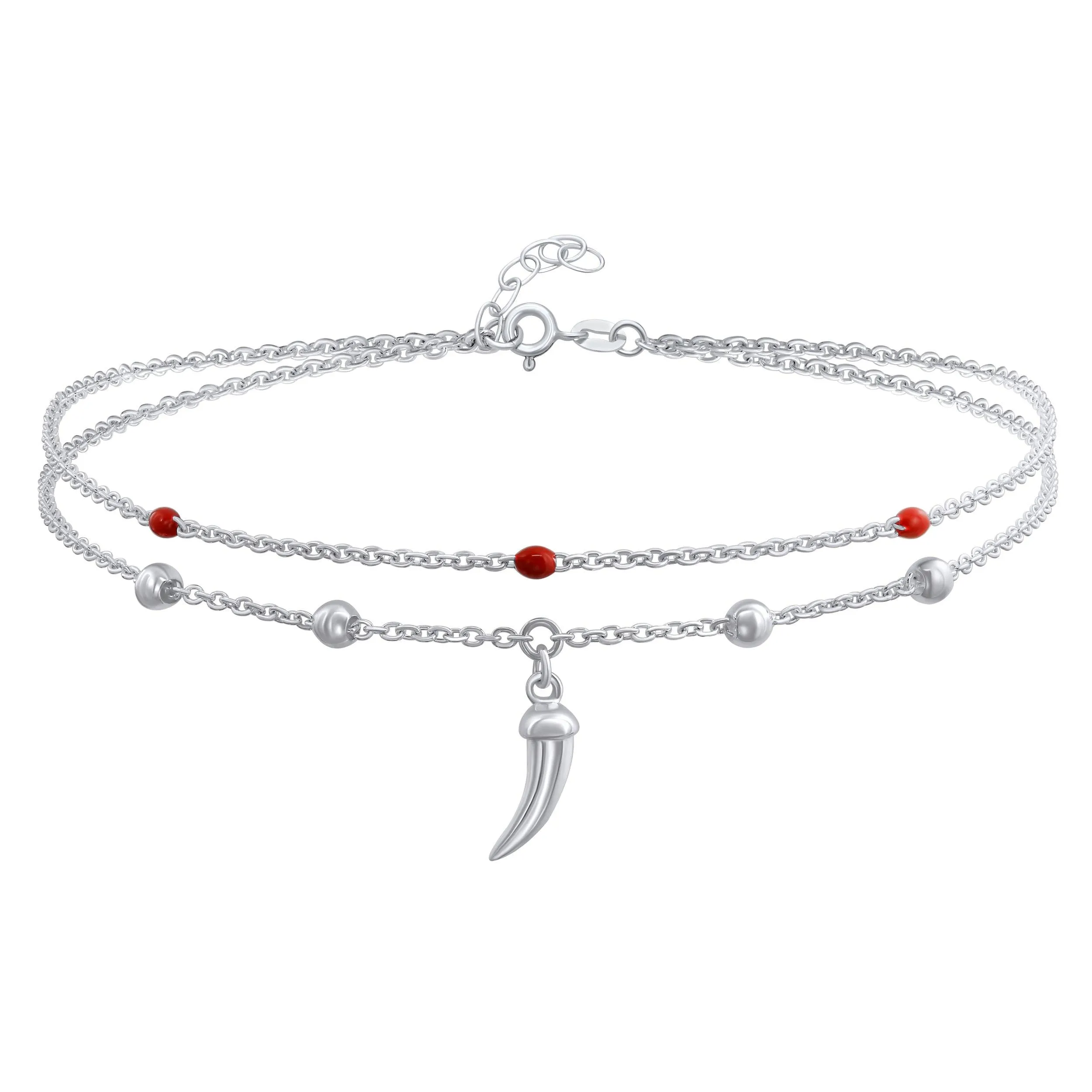 Boho Amulet Cornicello Anklet Ankle Bracelet Red Bead Sterling Silver