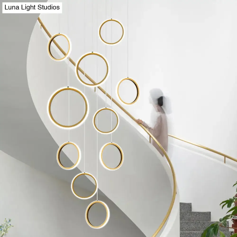 Brass Finish Nordic Metal Ring Staircase Ceiling Hanging Light - Modern Minimalist