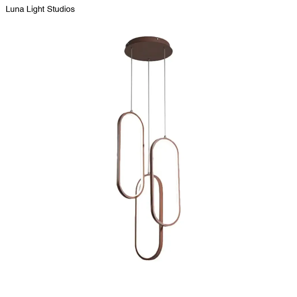 Brown Metal Oval Frame LED Pendant with Simple Style Down Lighting - Warm/White Light