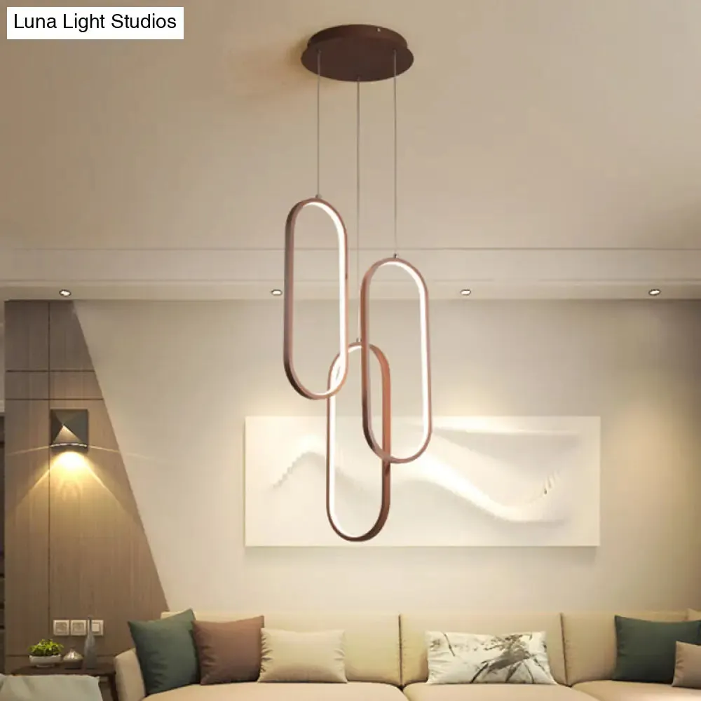 Brown Metal Oval Frame LED Pendant with Simple Style Down Lighting - Warm/White Light