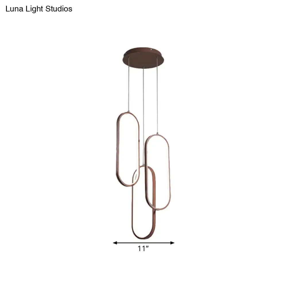 Brown Metal Oval Frame LED Pendant with Simple Style Down Lighting - Warm/White Light