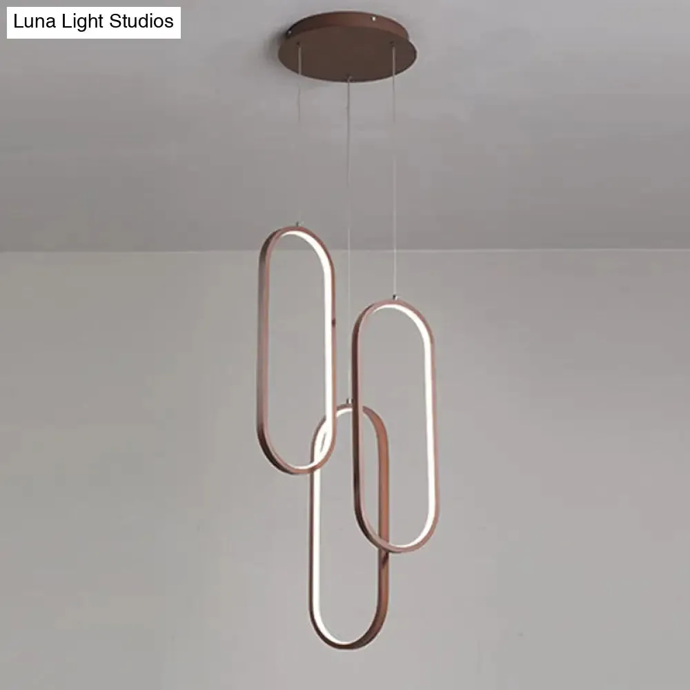 Brown Metal Oval Frame LED Pendant with Simple Style Down Lighting - Warm/White Light