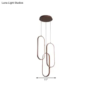 Brown Metal Oval Frame LED Pendant with Simple Style Down Lighting - Warm/White Light