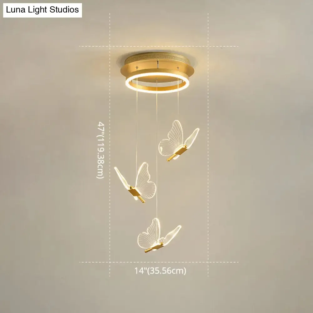 Butterfly Spiral Stairs Ceiling Lighting Acrylic Modern LED Multi-Light Pendant in Gold