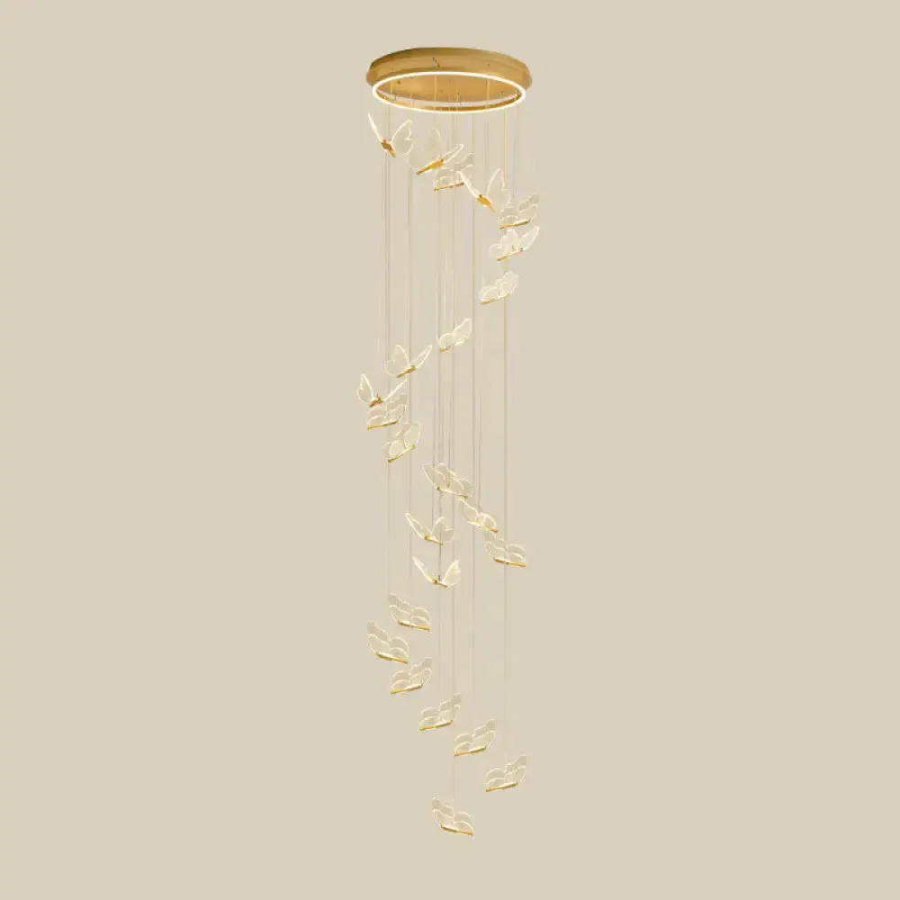 Butterfly Spiral Stairs Ceiling Lighting Acrylic Modern LED Multi-Light Pendant in Gold