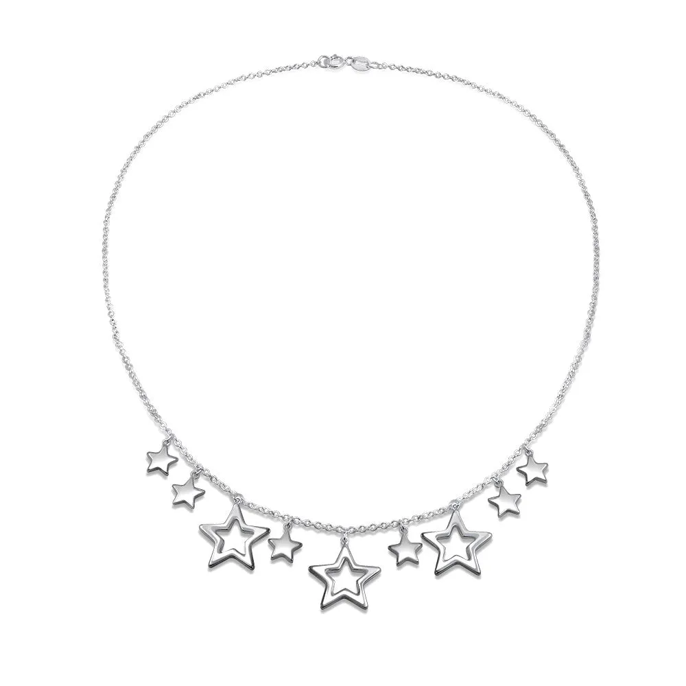 Celestial USA Patriotic Star Bib Statement Collar Necklace in Sterling Silver