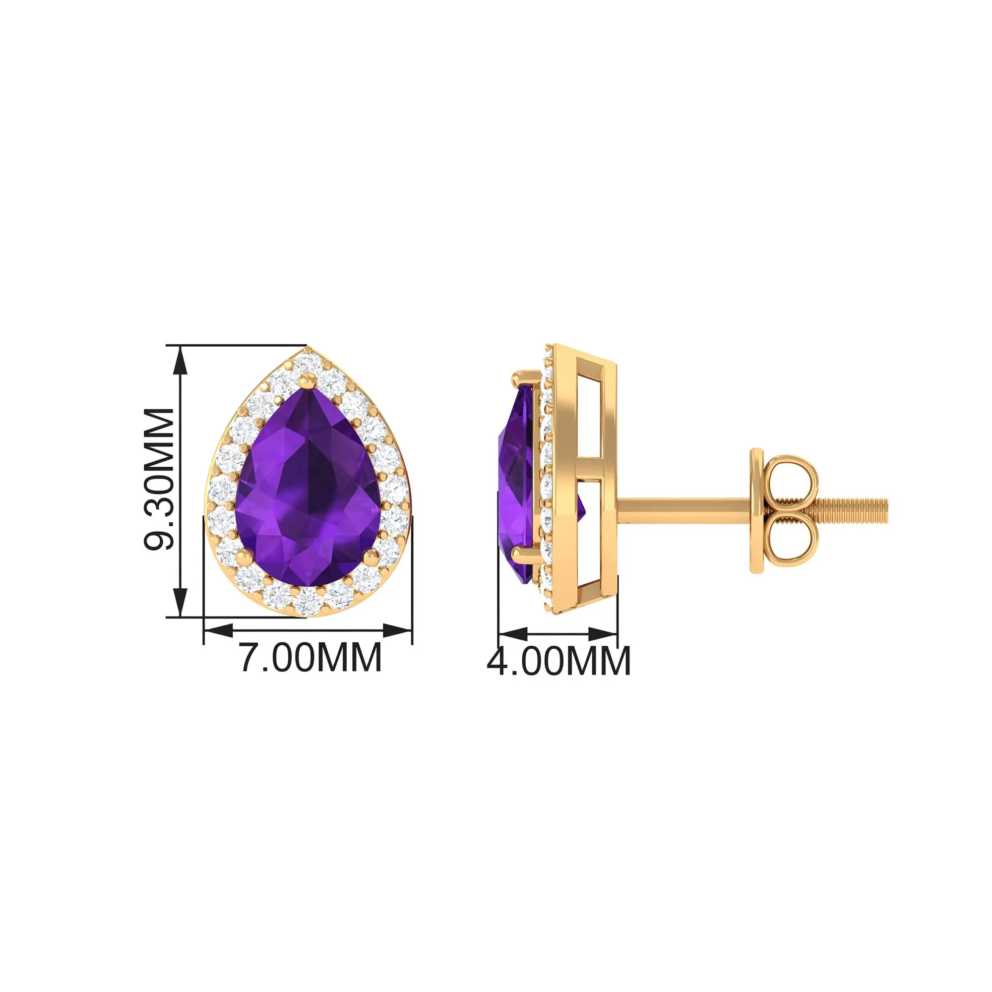 Classic Pear Cut Amethyst and Diamond Halo Stud Earrings