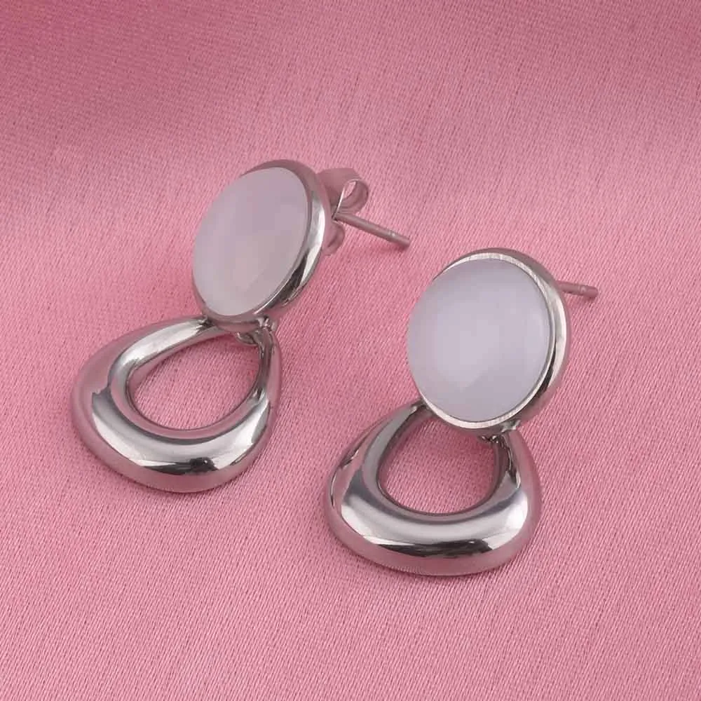 Classic White Stone Silver Drop Earrings