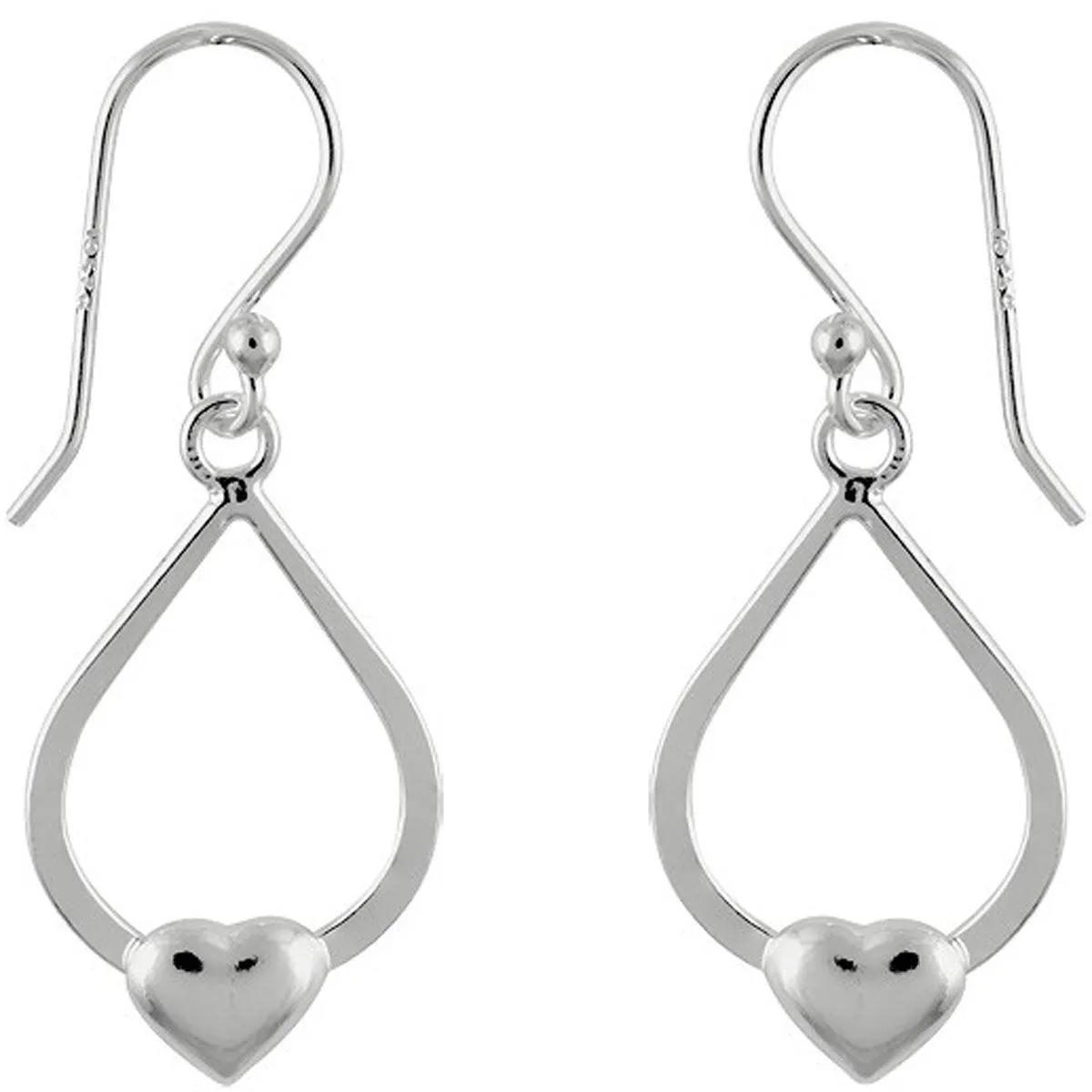 Classic Women's Earrings - Sterling Silver Teardrop with Heart on Bottom | A-2027