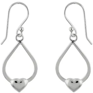 Classic Women's Earrings - Sterling Silver Teardrop with Heart on Bottom | A-2027