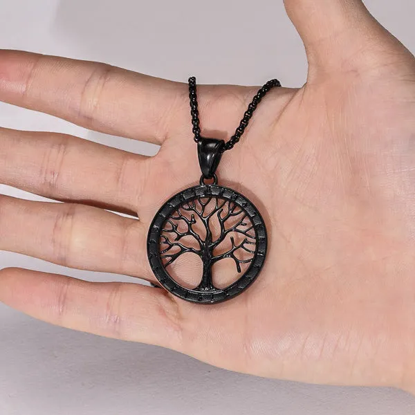 Classy Men Black Tree Of Life Pendant Necklace