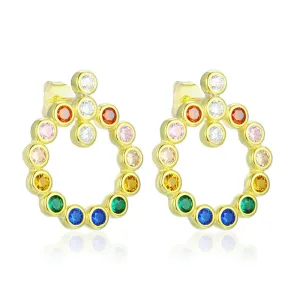 Coloured Zircon Circle Sterling Silver Stud Earrings