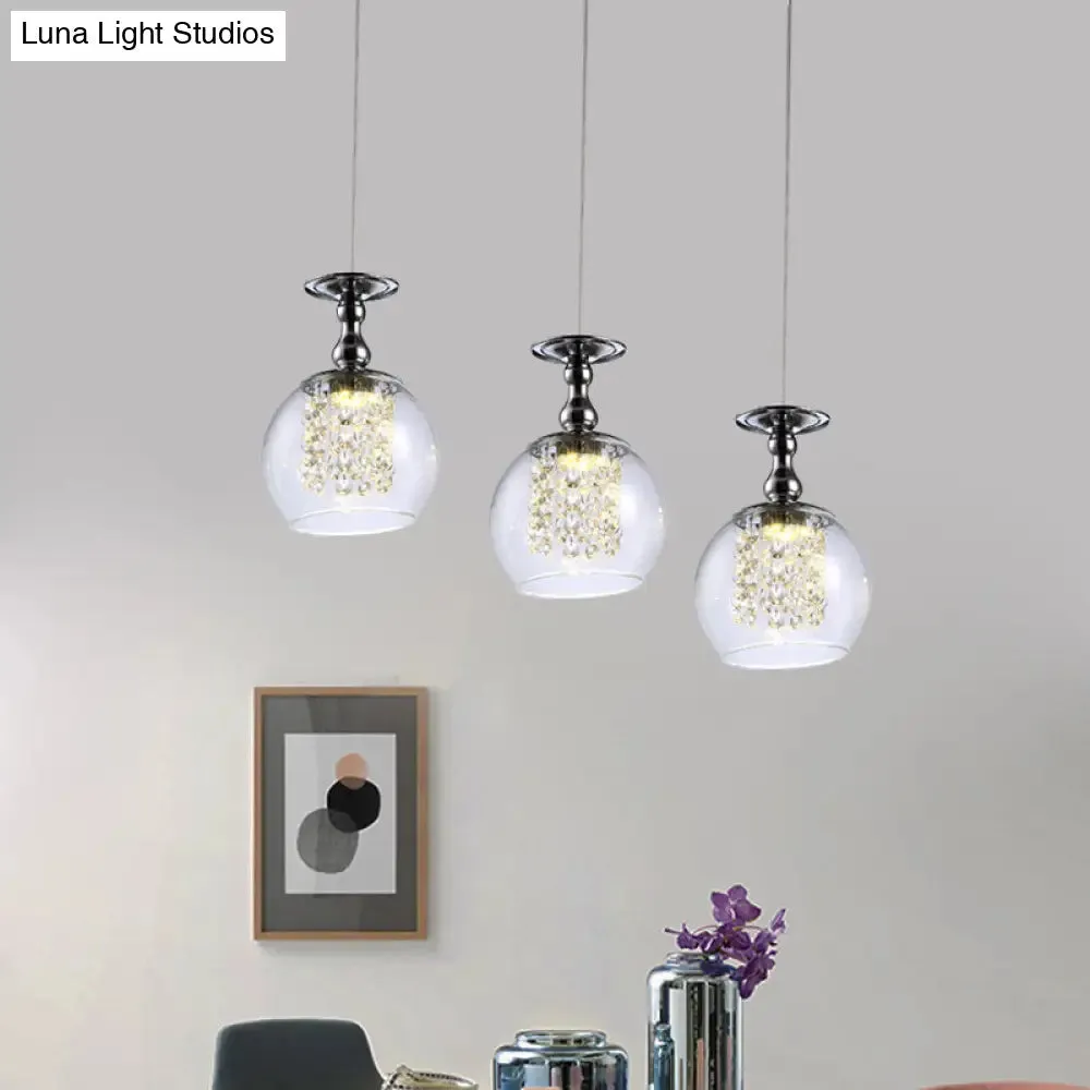 Contemporary 3-Light Clear Glass Wine Glass Pendant Light Kit with Chrome Finish and Crystal Droplets