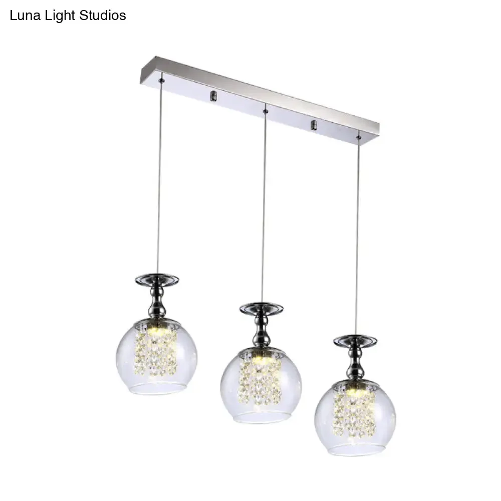 Contemporary 3-Light Clear Glass Wine Glass Pendant Light Kit with Chrome Finish and Crystal Droplets