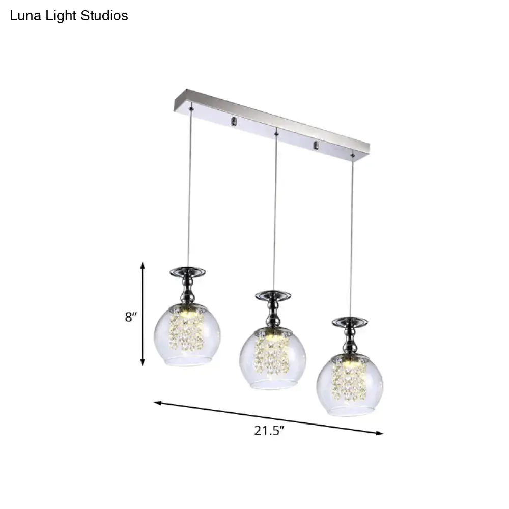 Contemporary 3-Light Clear Glass Wine Glass Pendant Light Kit with Chrome Finish and Crystal Droplets