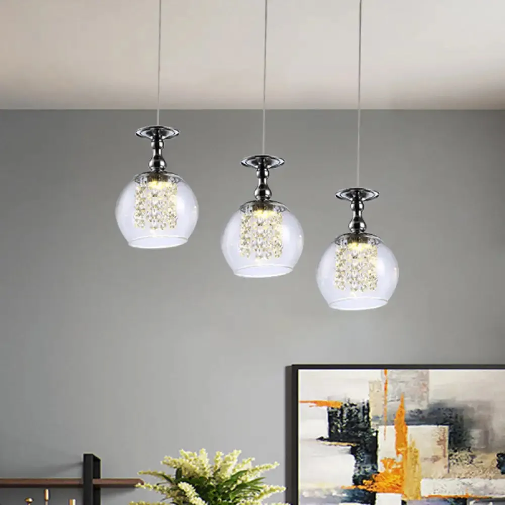 Contemporary 3-Light Clear Glass Wine Glass Pendant Light Kit with Chrome Finish and Crystal Droplets