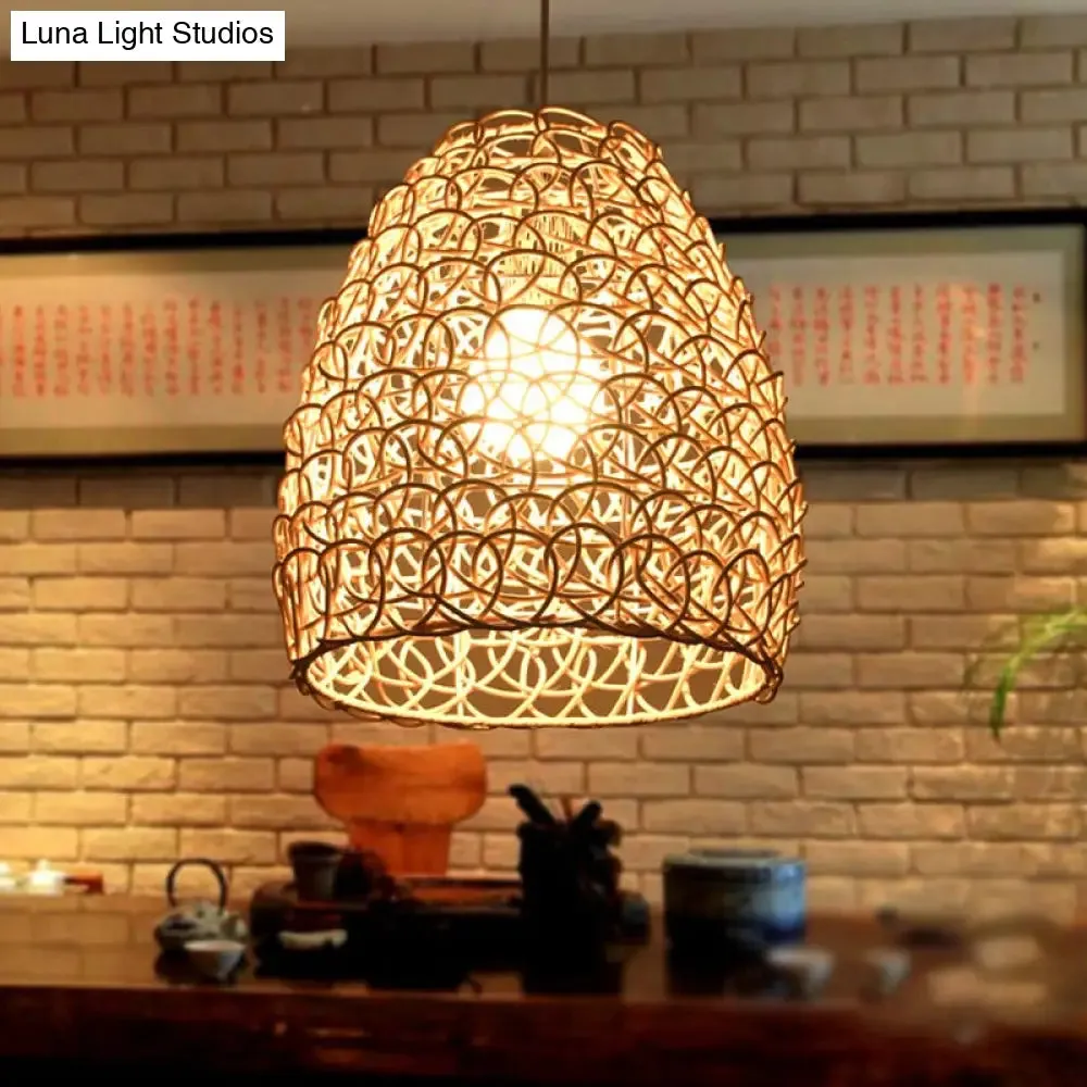 Contemporary Bamboo Basket/Trumpet Hanging Lamp Ceiling Pendant Light for Restaurant