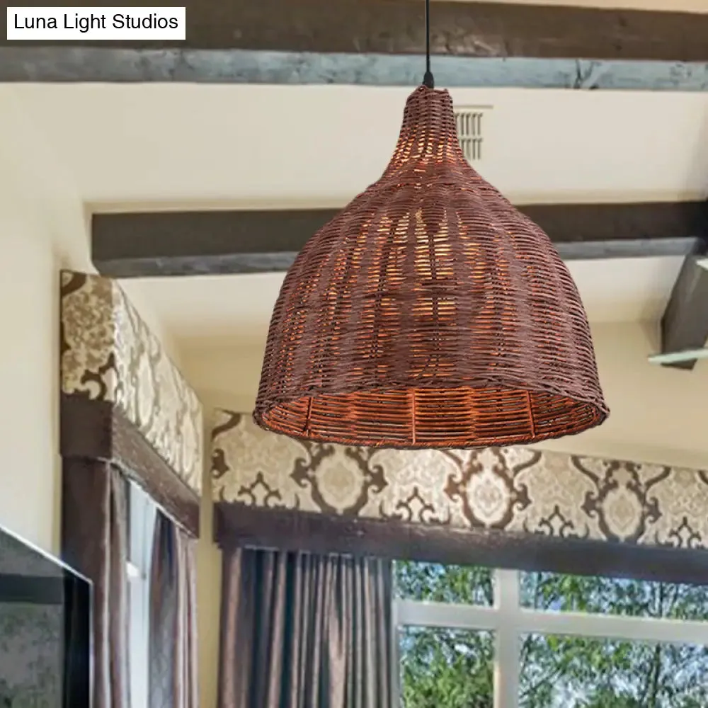 Contemporary Bamboo Basket/Trumpet Hanging Lamp Ceiling Pendant Light for Restaurant