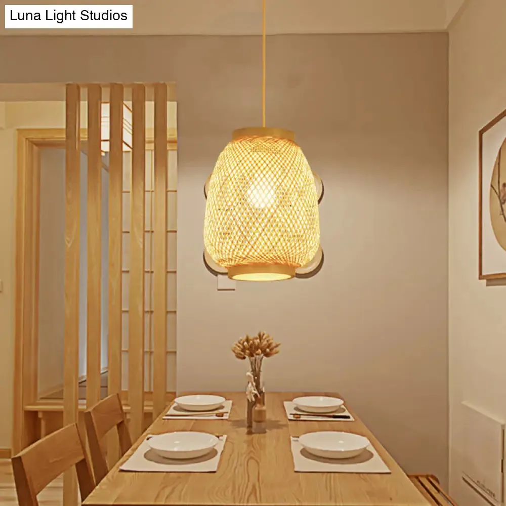 Contemporary Beige Lantern Pendant Light for Restaurants - 1-Light Ceiling Fixture