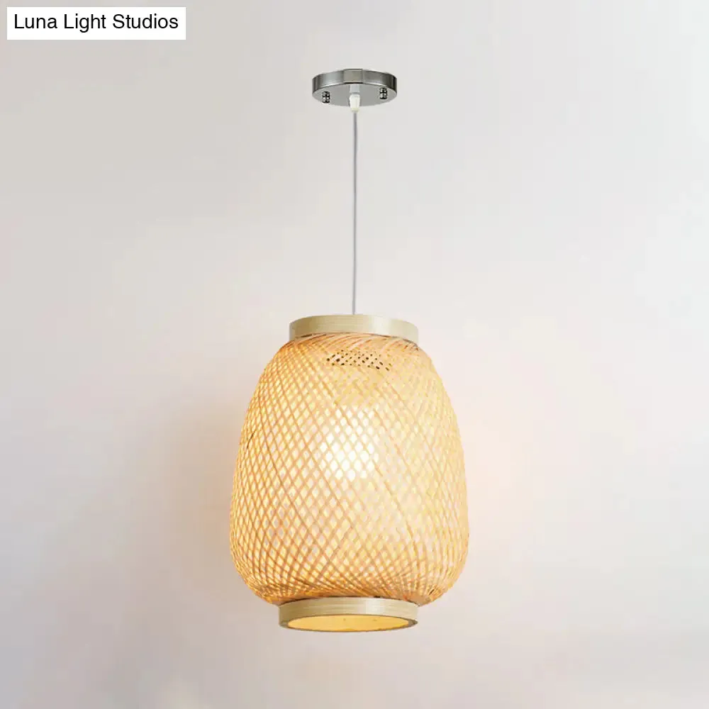 Contemporary Beige Lantern Pendant Light for Restaurants - 1-Light Ceiling Fixture