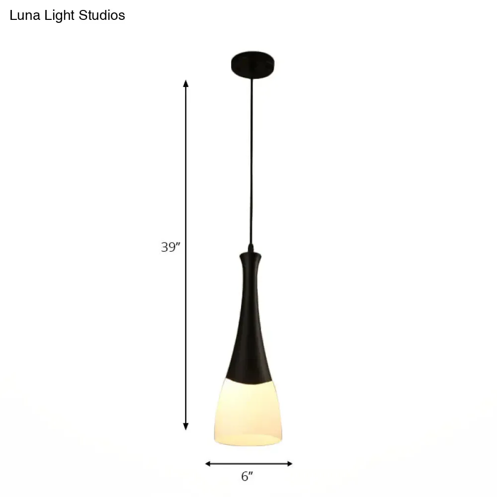 Contemporary Cone Pendant Light - Milky Glass, 1/3 Lights, Black Hanging Lamp with Canopy - Round or Linear