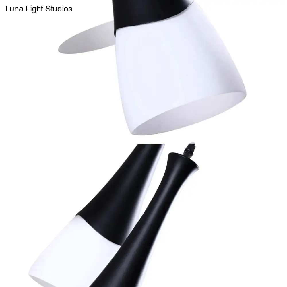 Contemporary Cone Pendant Light - Milky Glass, 1/3 Lights, Black Hanging Lamp with Canopy - Round or Linear