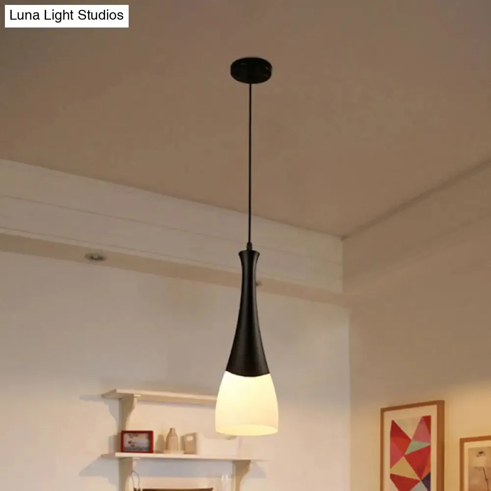 Contemporary Cone Pendant Light - Milky Glass, 1/3 Lights, Black Hanging Lamp with Canopy - Round or Linear