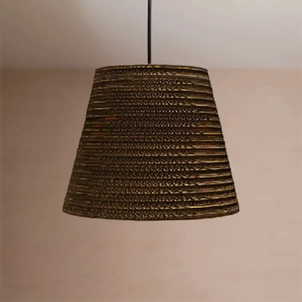 Corrugated Paper Hanging Lamp - Asian Style with Brown High Waist Shade - Restaurant Pendant Light