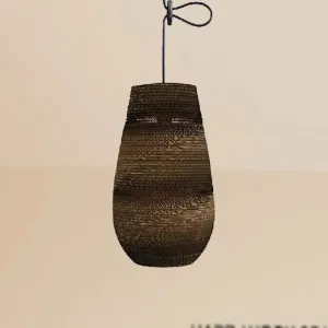 Corrugated Paper Hanging Lamp - Asian Style with Brown High Waist Shade - Restaurant Pendant Light