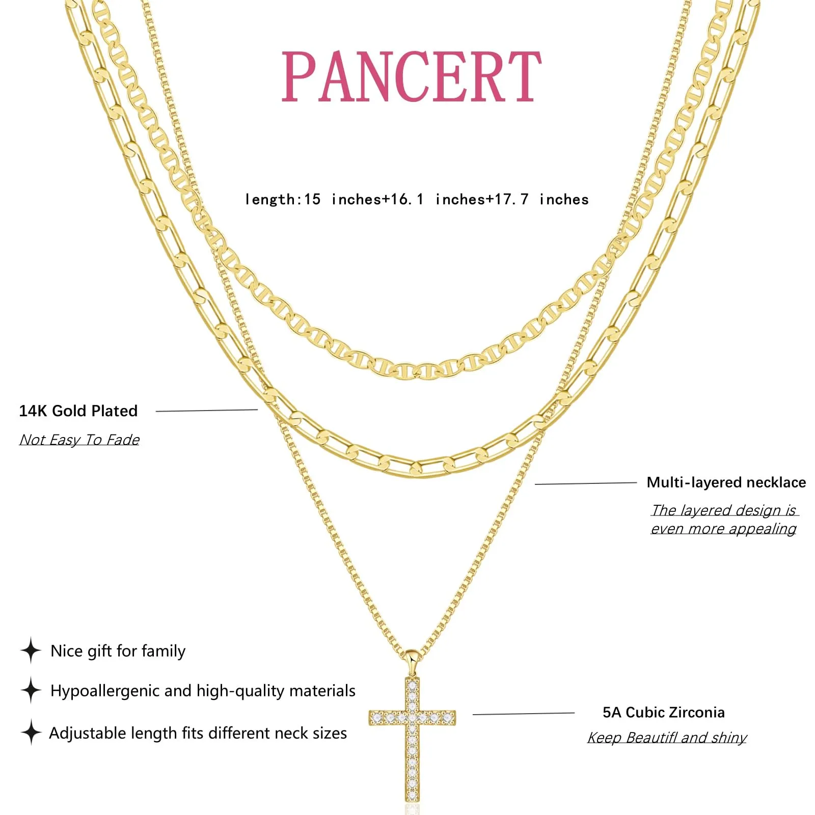 Cross Necklace for Women,Stackable Stacked Stacking Layering Layered Necklaces Dainty Gold Necklace Paperclip Box Flat Mariner Chain Necklace Cross Pendant CZ Diamond Simple Jewelry Gift