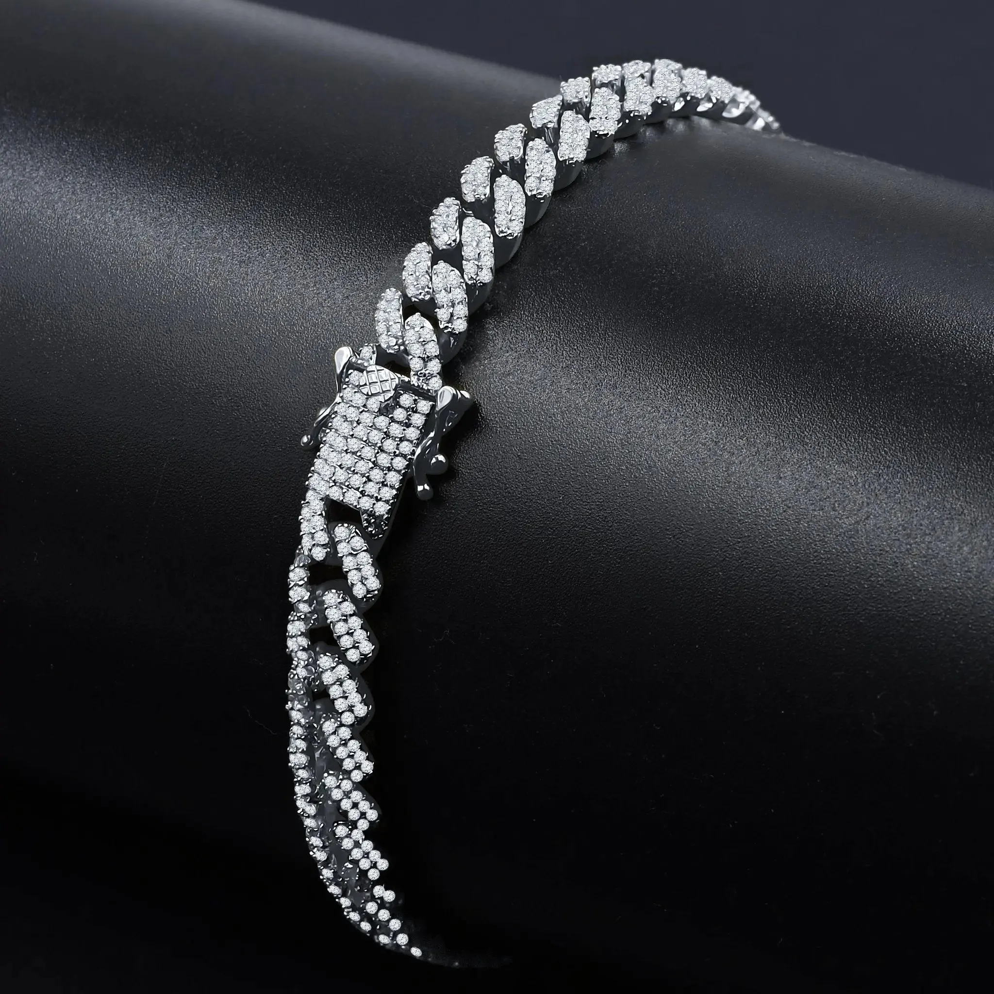 Cuban Link Sterling Silver Bracelet with AAA Cubic Zirconia - Premium ANGUS Collection