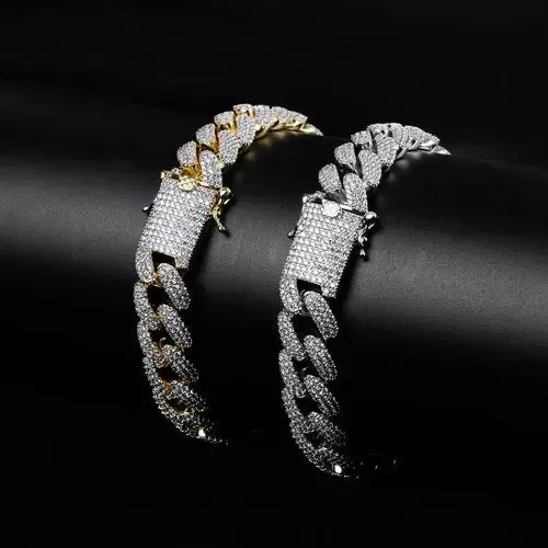 Cuban Link Sterling Silver Bracelet with AAA Cubic Zirconia - Premium ANGUS Collection