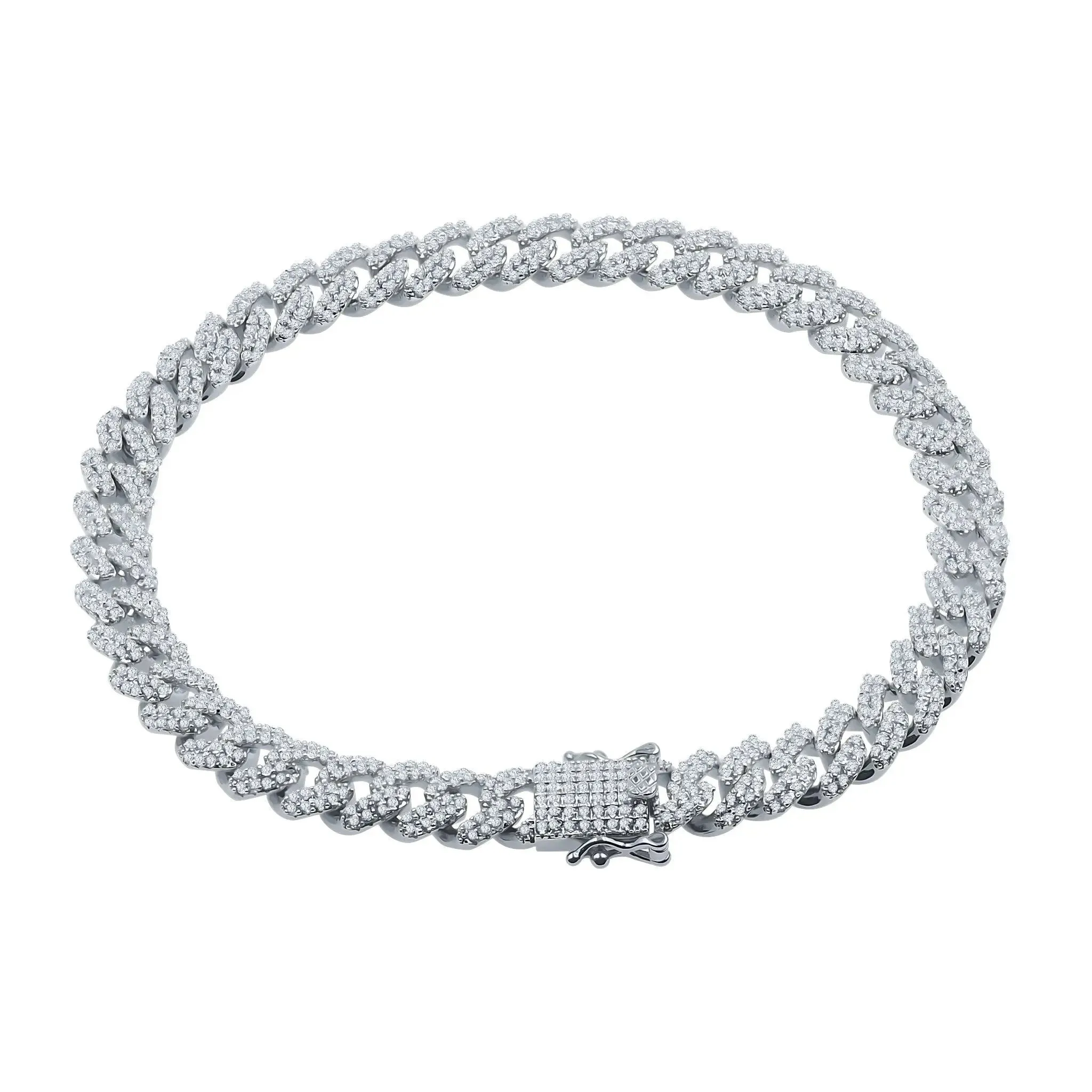 Cuban Link Sterling Silver Bracelet with AAA Cubic Zirconia - Premium ANGUS Collection