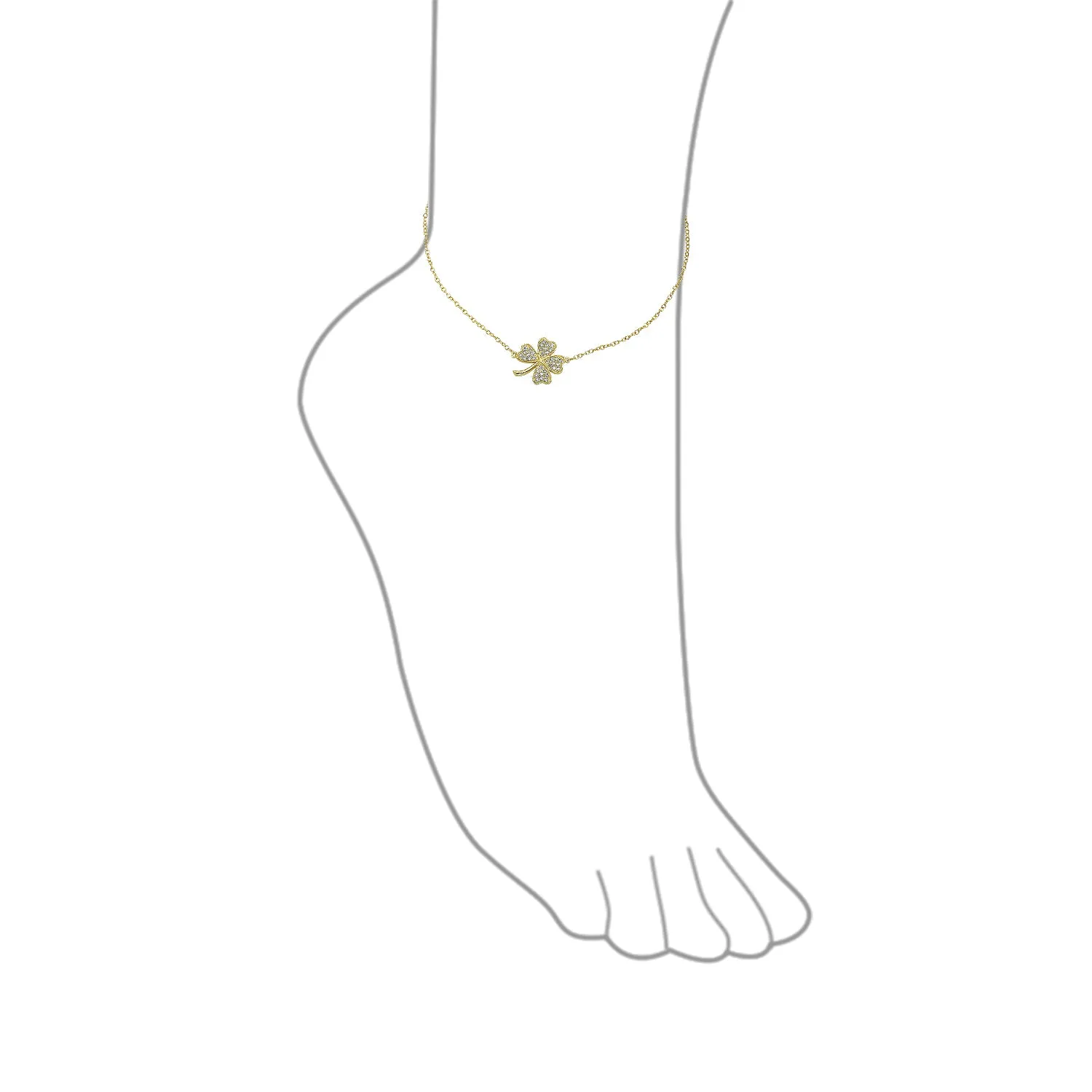 Cubic Zirconia CZ Four Leaf Clover Anklet Ankle Bracelet Gold Plated