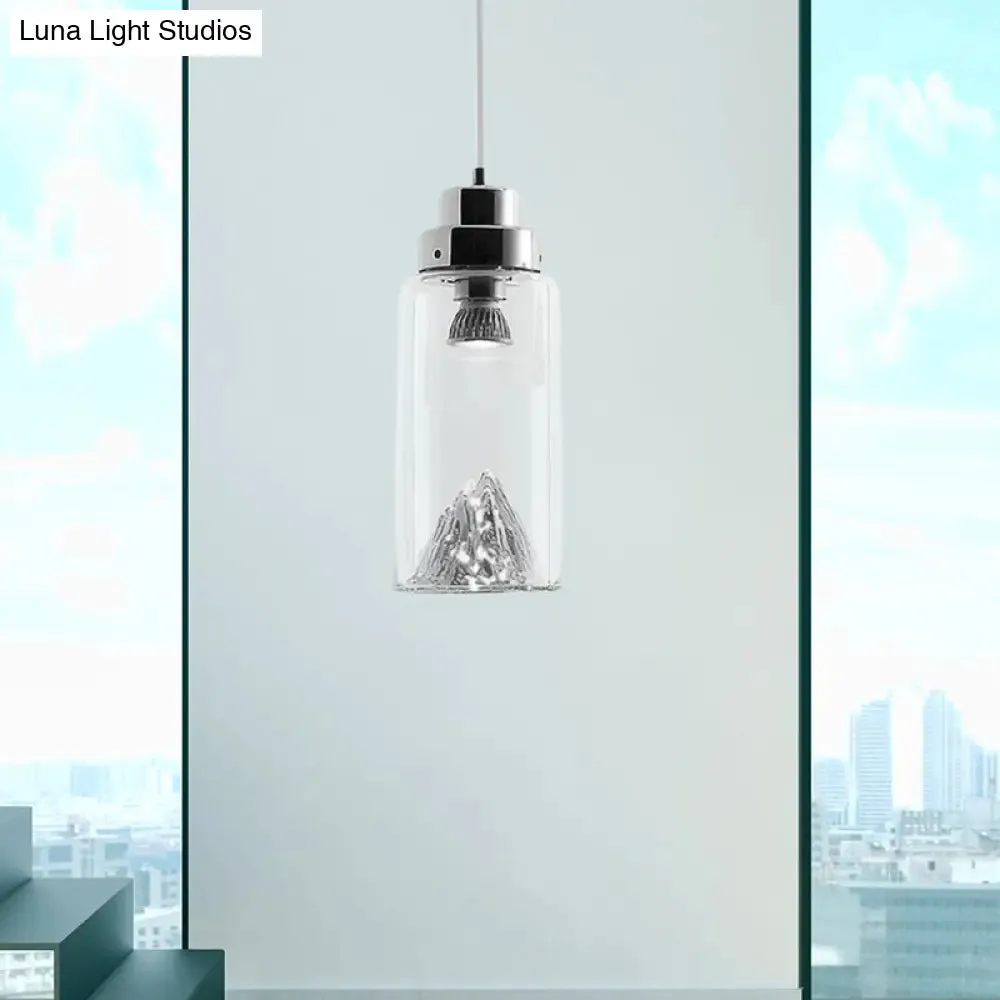 Cylinder/Semicircle Pendant Light - Modern Clear Glass LED Hanging Lamp for Dining Room