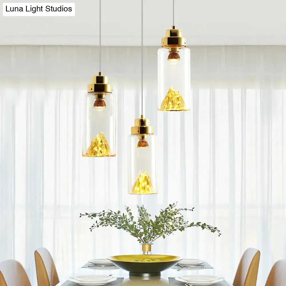 Cylinder/Semicircle Pendant Light - Modern Clear Glass LED Hanging Lamp for Dining Room