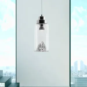 Cylinder/Semicircle Pendant Light - Modern Clear Glass LED Hanging Lamp for Dining Room