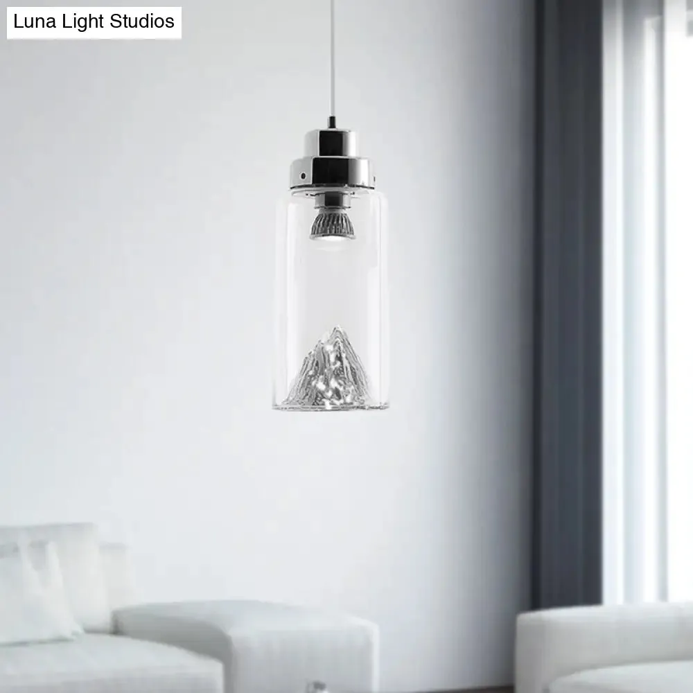 Cylinder/Semicircle Pendant Light - Modern Clear Glass LED Hanging Lamp for Dining Room