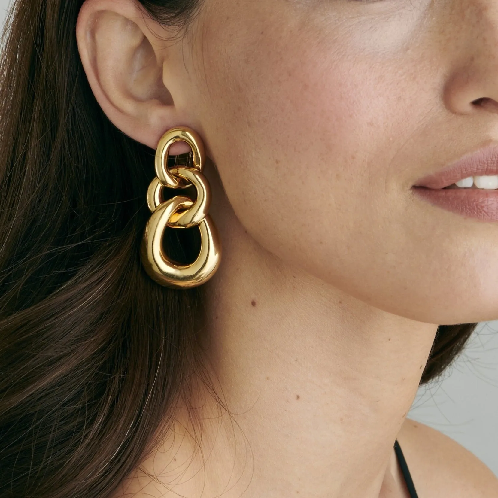 David Webb Gold Triple Curb Link Earrings