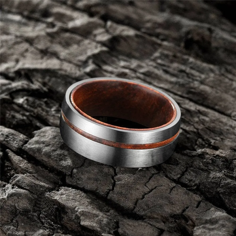 Domed Wooden Men's Titanium Wedding Band