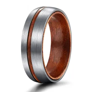 Domed Wooden Men's Titanium Wedding Band