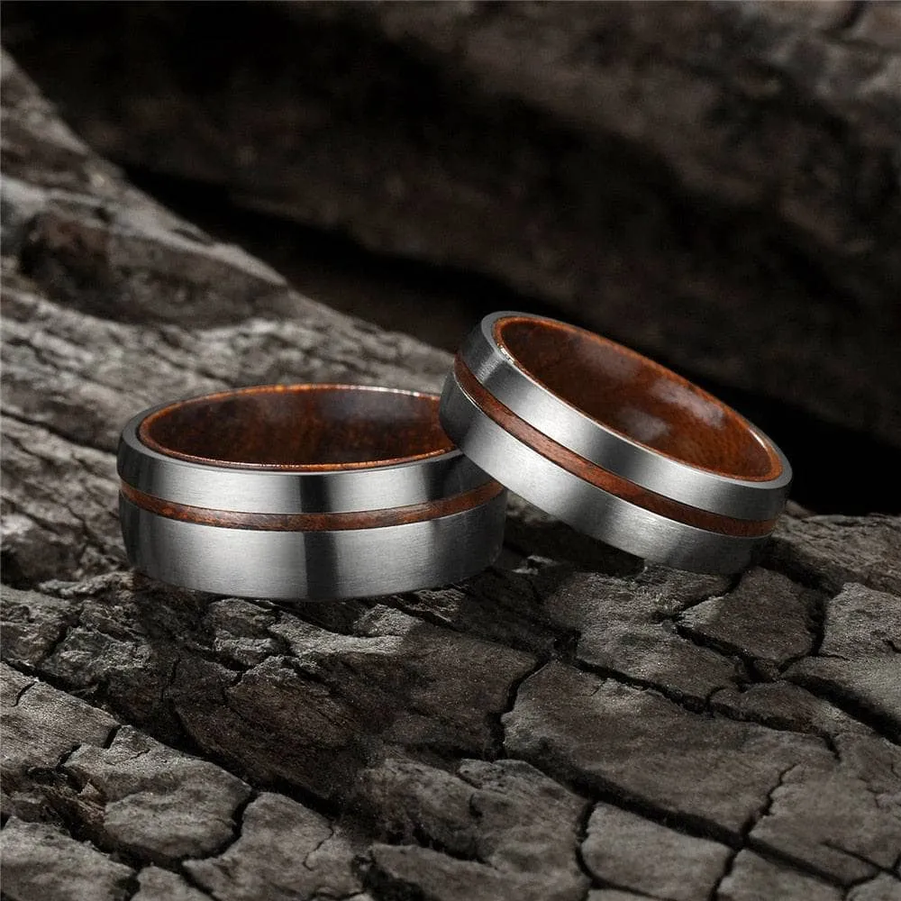 Domed Wooden Men's Titanium Wedding Band