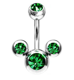 Emerald Green Trinity CZ Belly Button Ring