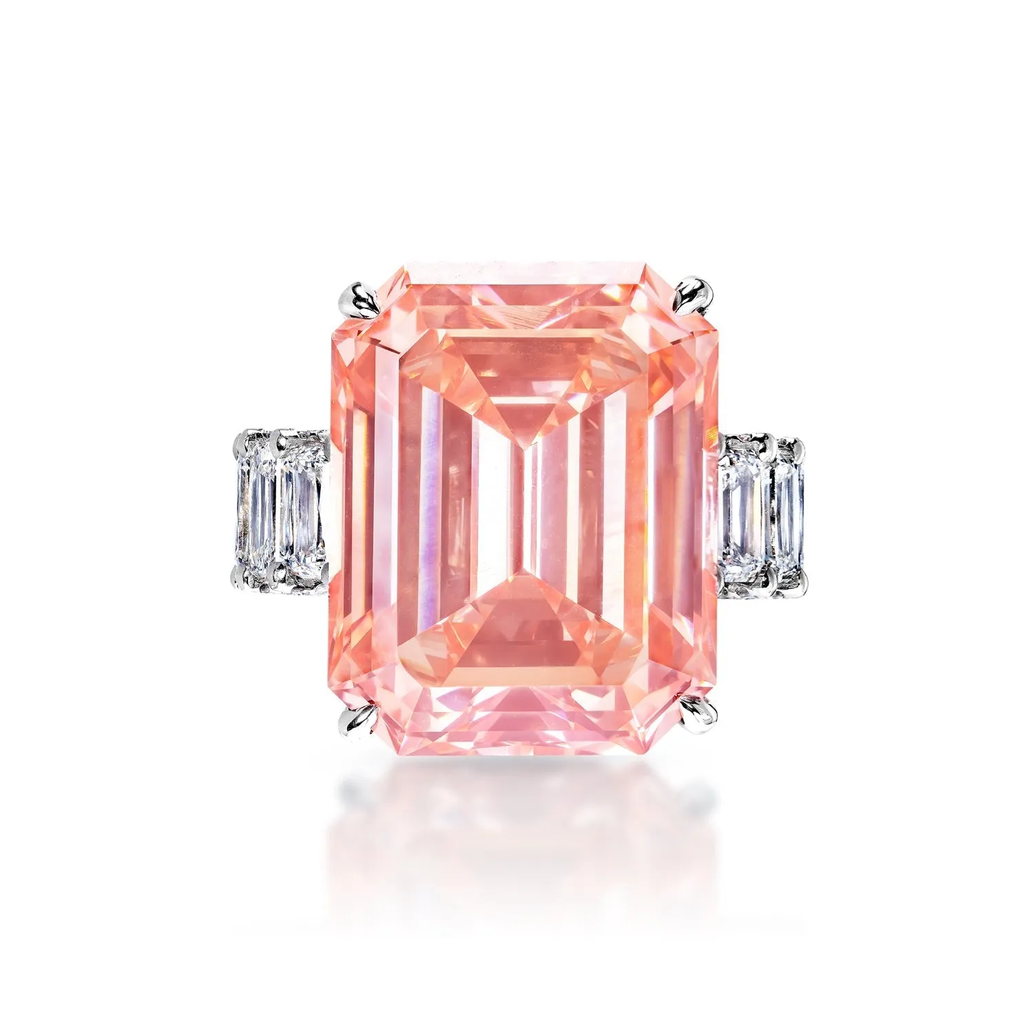 Emery 28 Carat Fancy Vivid Pink VVS2 Emerald Cut Diamond Engagement Ring in 18k White Gold